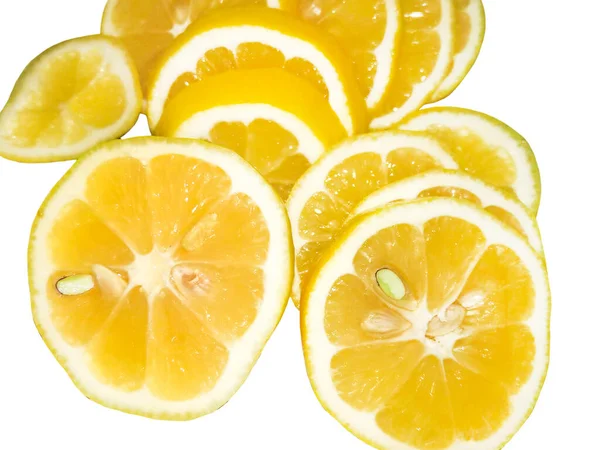 Tranches Fraîches Citron Lime Jaune Isolées Sur Fond Blanc — Photo