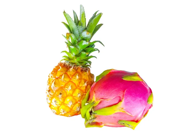 Ananas Frais Dragon Pitaya Isolés Sur Fond Blanc — Photo