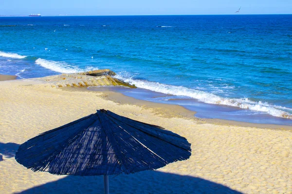 Été Plage Sable Parasols Couvert Forestier — Photo