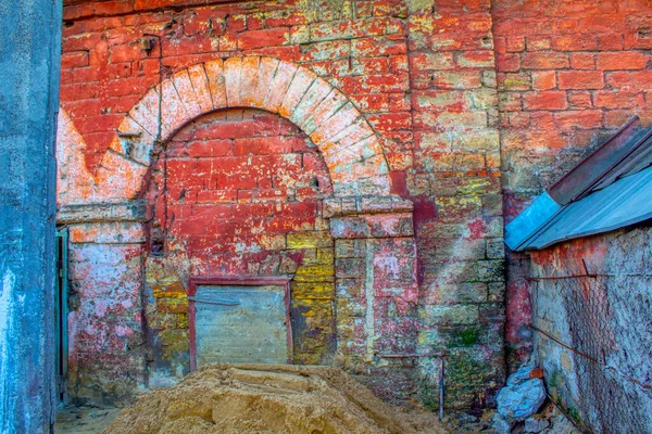 Alten Roten Backsteinmauer Gebäude Außen Verschwimmen — Stockfoto