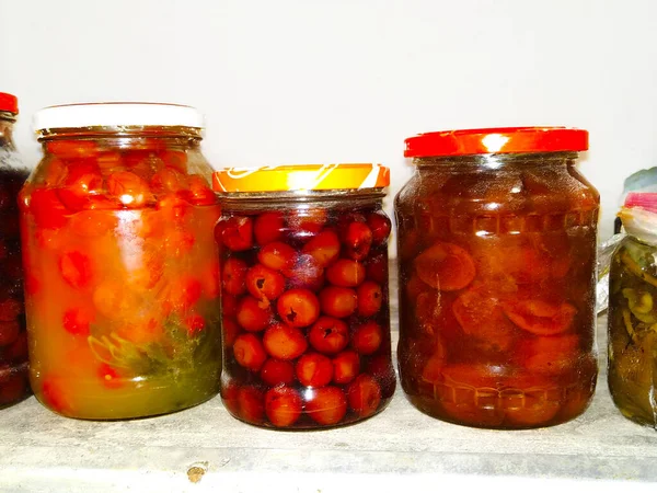 Frasco Tomates Picles Comida — Fotografia de Stock