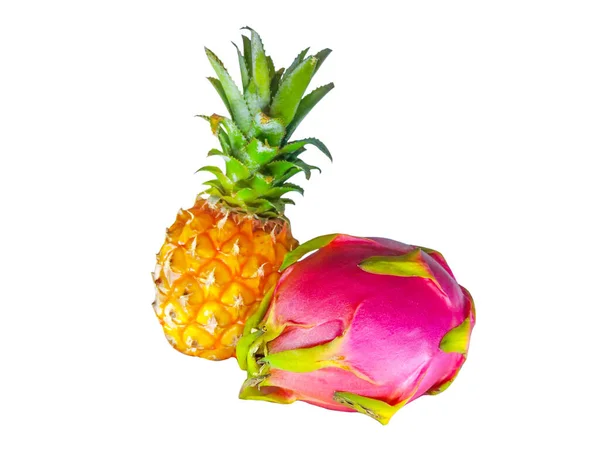 Ananas Frais Dragon Pitaya Isolés Sur Fond Blanc — Photo