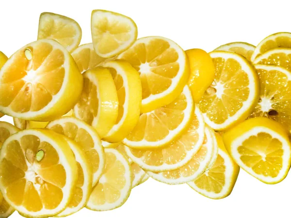 Tranches Fraîches Citron Lime Jaune Isolées Sur Fond Blanc — Photo