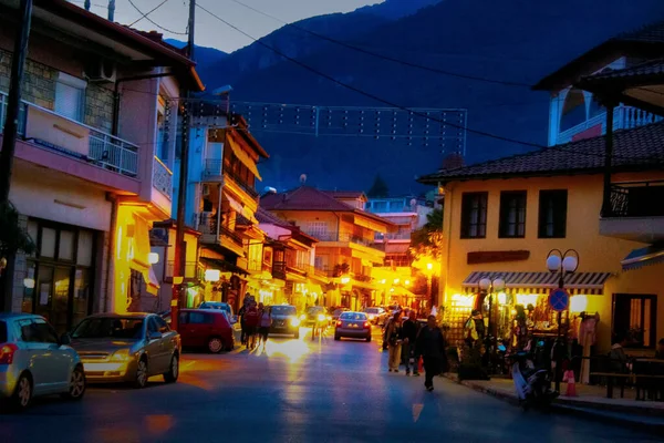 Grecia Ciudad Montaña Litochoro Por Noche —  Fotos de Stock