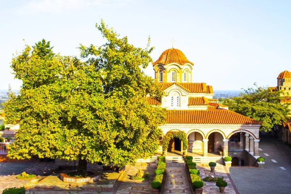 Greece Church Building Garden Panorama — Stock Photo, Image