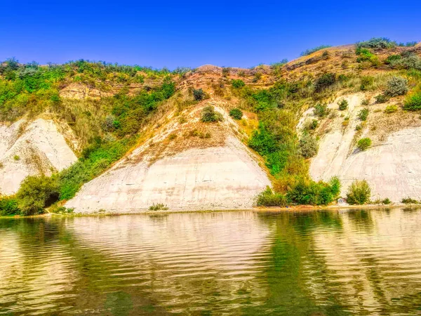 Krajina Dniester Řeka Hladký Vodní Povrch Kopec Země Horizont Pozadí — Stock fotografie