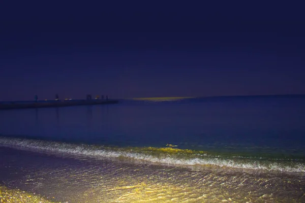 panorama night sea wave background