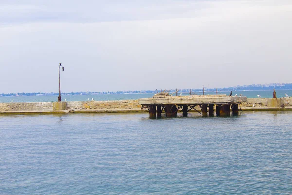 Dilapidated Old Fishing Dock Collapsing Sea Walking Paths Promenade — Stock Photo, Image