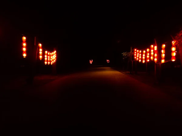 Lanternes Rouges Chinoises Dans Parc Lanterne Style Rétro Nuit Belle — Photo