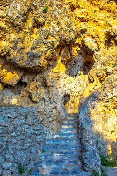 Ancien Escalier Une Grotte Pierre — Photo