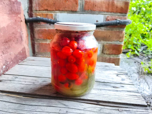 Bocal Tomates Marinées Maison Légumes — Photo