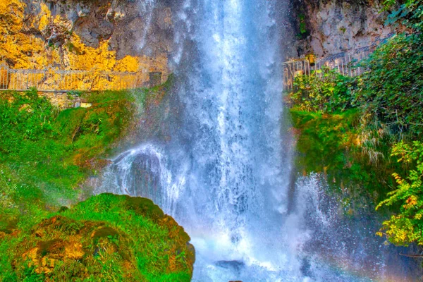 Greece Beautiful Big Waterfall Splash Rocks — Stock Photo, Image