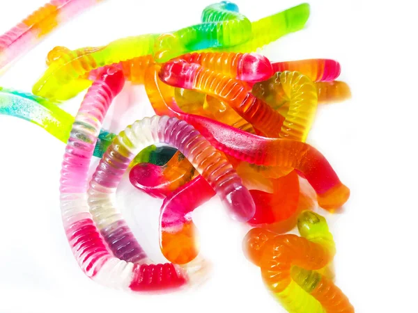 Buntes Gelee Bonbons Wurmform Ansicht Von Oben Süßer Hintergrund — Stockfoto