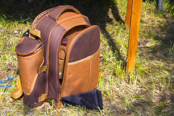 Backpack travel vintage with bag. Adventure travel concept.