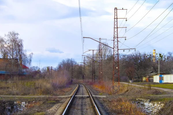 Uma Ferrovia Curva Paisagem Industrial — Fotografia de Stock