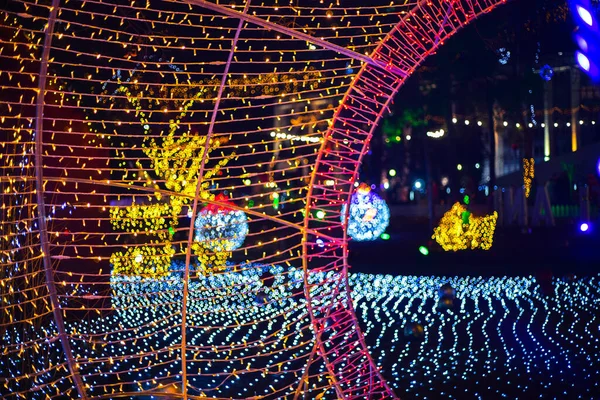 Vackra Jul Glödande Träd Siffror Stadspark — Stockfoto