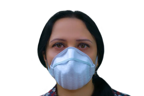 Portrait Young Female European Woman Wearing Face Mask Isolated Color — Stock Photo, Image