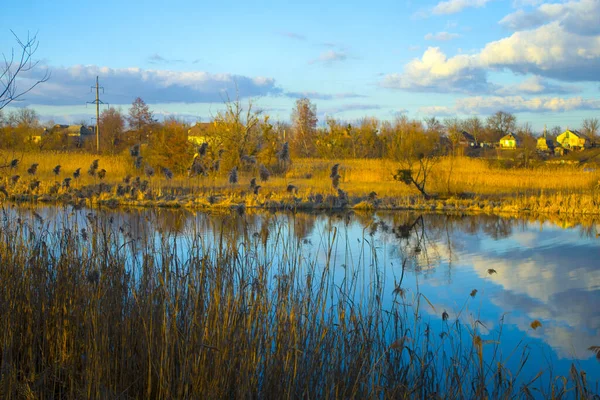 Frühlingsszene Mit Perfekter Spiegelung Des Wassers Sonnenuntergang — Stockfoto