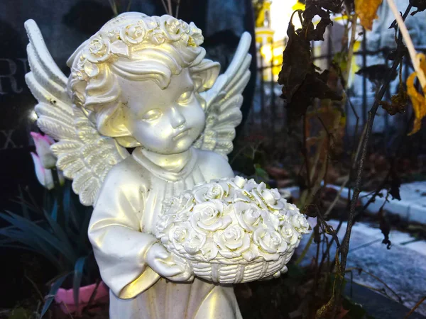 Înger Vechi Mormânt Statuie Piatră Funerară Sculptură — Fotografie, imagine de stoc