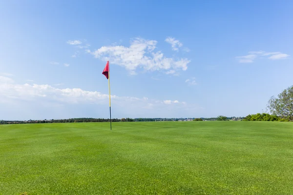 Zielony Flagstick z zapleczem golfowym — Zdjęcie stockowe
