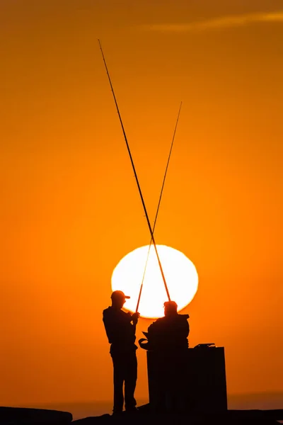 Fishermen Beach Sunrise Silhouette — Photo