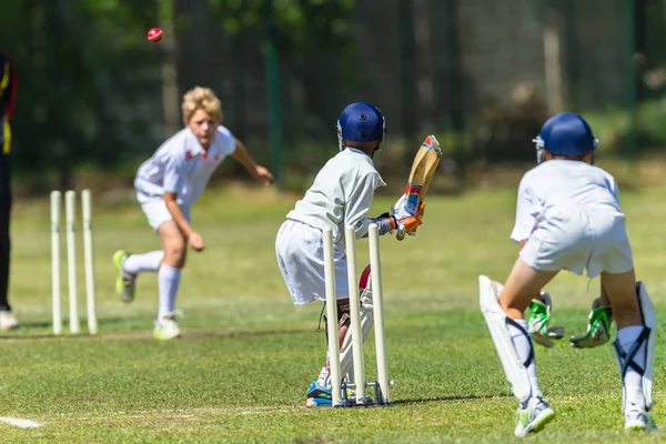 Kriket gençler oyun aksiyon — Stok fotoğraf