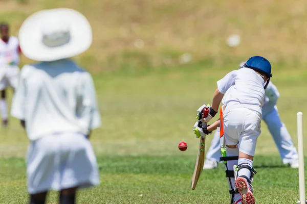 Cricket Juniors Fielder Batsman Action — Stock Photo, Image