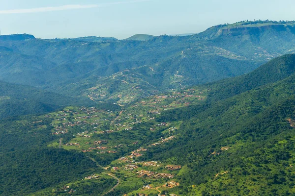 Flying Africa Rural Homes Valleys Mountains — Stock Photo, Image