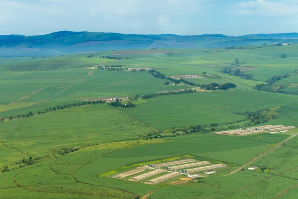 Flying Farmlands Fields Chicken Pens — Stock Photo, Image