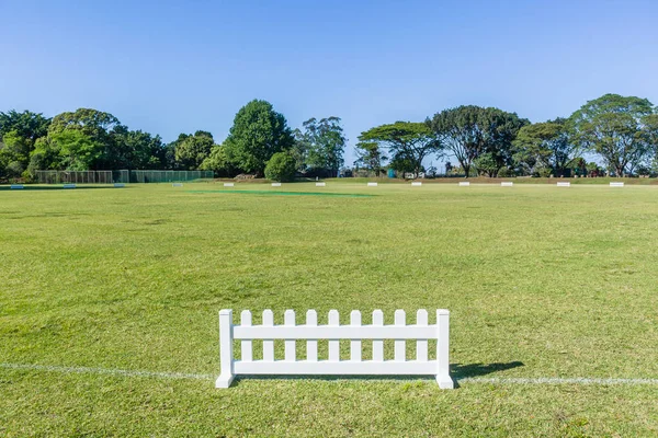 Natursköna Cricket Grunder Astro Matta Slagfält Tonhöjd Med Vit Gräns — Stockfoto