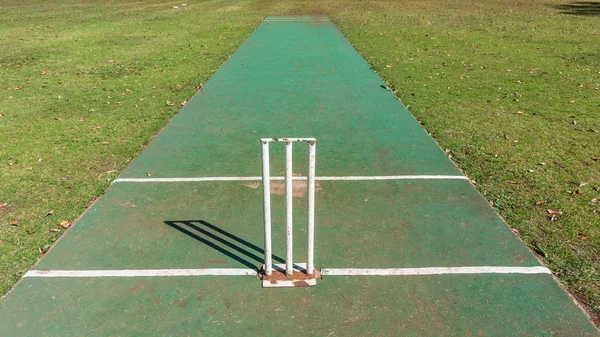 Scenic Cricket Grounds Astro Carpet Batting Pitch White Boundary Fence — Stock Photo, Image