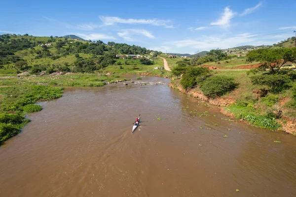 River Canoe Doubles Women Water Rapids Overhead — Stock Photo, Image