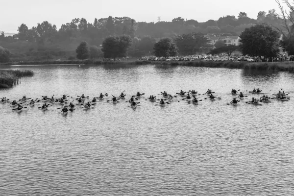 Canoe Race Paddlers River Start Line — Stock Photo, Image