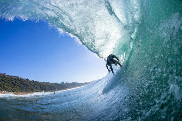 Surfer Surfing Tube Ride Inside Perspective Wave — Stock Photo, Image