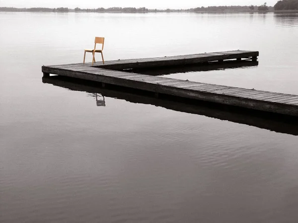 Houten Pier Het Meer — Stockfoto