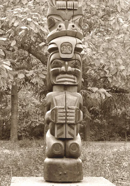 Detail Totem Pól Který Nastaven Neměli Byste Věřit Bonner Rekreační — Stock fotografie