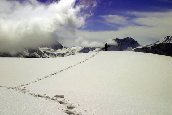 Primer Intento Nieve Profunda Snowboard Abril Arosa Switzerland —  Fotos de Stock