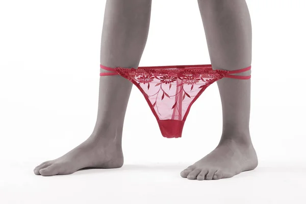 Picioare Sex Feminin Ciorapi Negri Tocuri Roșii Înalte Fundal Alb — Fotografie, imagine de stoc