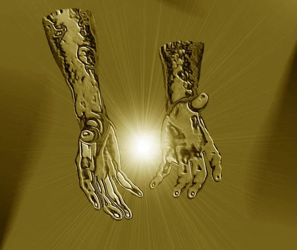 Hand Som Håller Bokstaven Med Guldvingar — Stockfoto