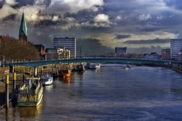 View Mayor Smidt Bridge Weser Schlachte Bremen — Stock Photo, Image