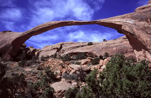 Landschapsboog Waarschijnlijk Langste Boog Wereld Gezien Bogen Nationaal Park Utah — Stockfoto