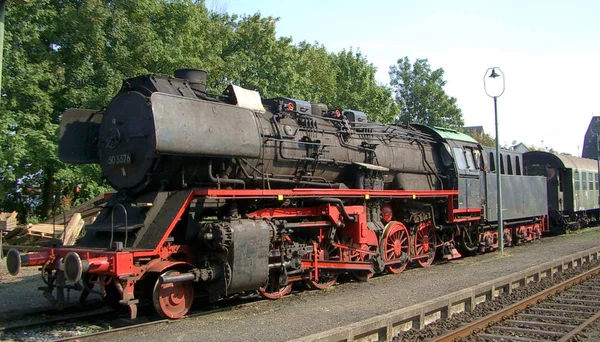 Locomotiva Vapore Sulla Ferrovia — Foto Stock