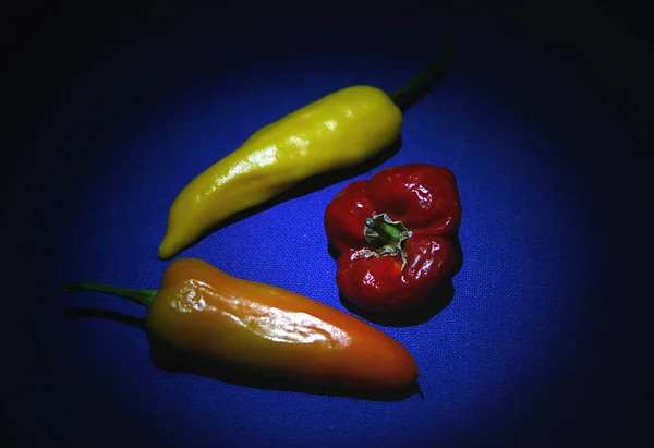 Noite Tiro Três Pepperoni Iluminado Com Led — Fotografia de Stock