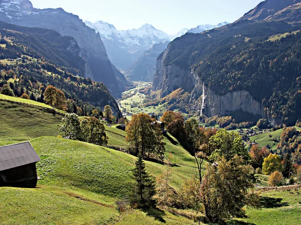 Kép Lauterbrunnen Völgyben Berni Oberland Vett Ablakból Vonat Wengen Kleine — Stock Fotó