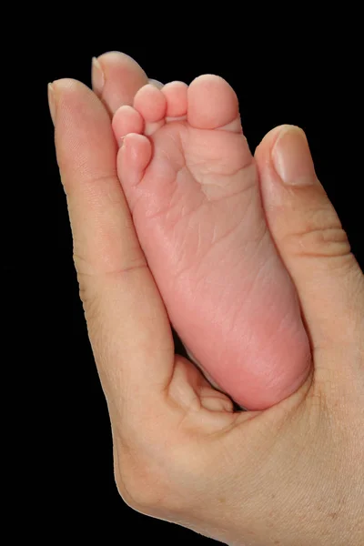 Pés Bebê Nas Mãos Pai — Fotografia de Stock