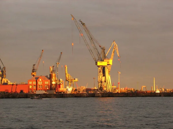 Hafen Von Hamburg Dieses Goldene Licht War Kurz Über Dem — Stockfoto