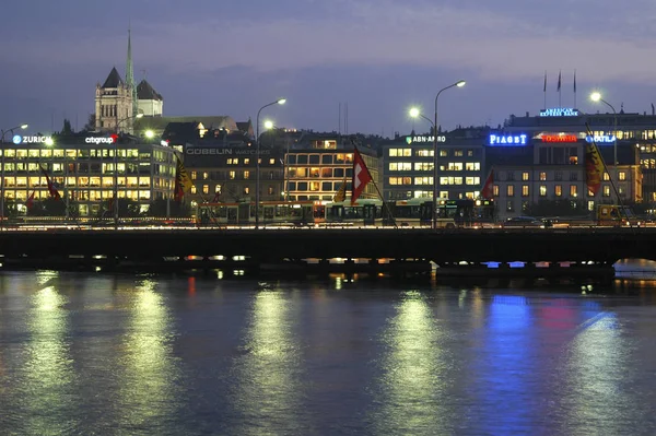 Geneva Night Switzerland Evening Hours Geneva Switzerland — Foto de Stock