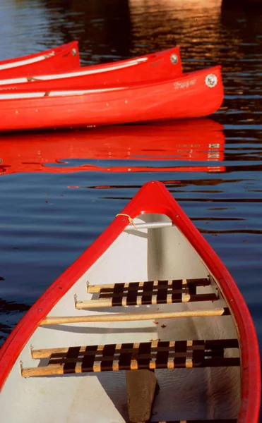 Een Rij Rode Witte Houten Banken — Stockfoto