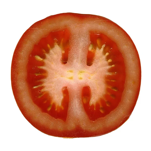 Coupée Tomate Libérée Sur Fond Blanc — Photo