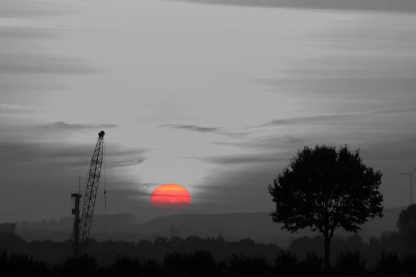 Sonnenuntergang Schwarz Weiß — Stockfoto
